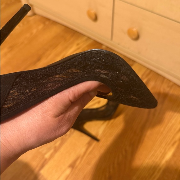 Lulu's Black Pointed Toe Lace Stiletto Heels - Picture 6 of 7